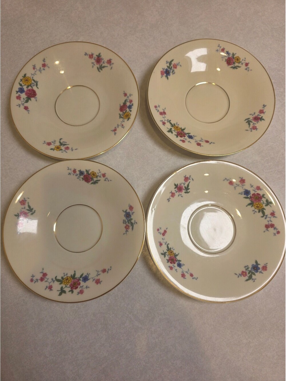 Set of 4 Bavaria V Crown Mark Floral Porcelain Saucers Gold Trim 6" Germany
